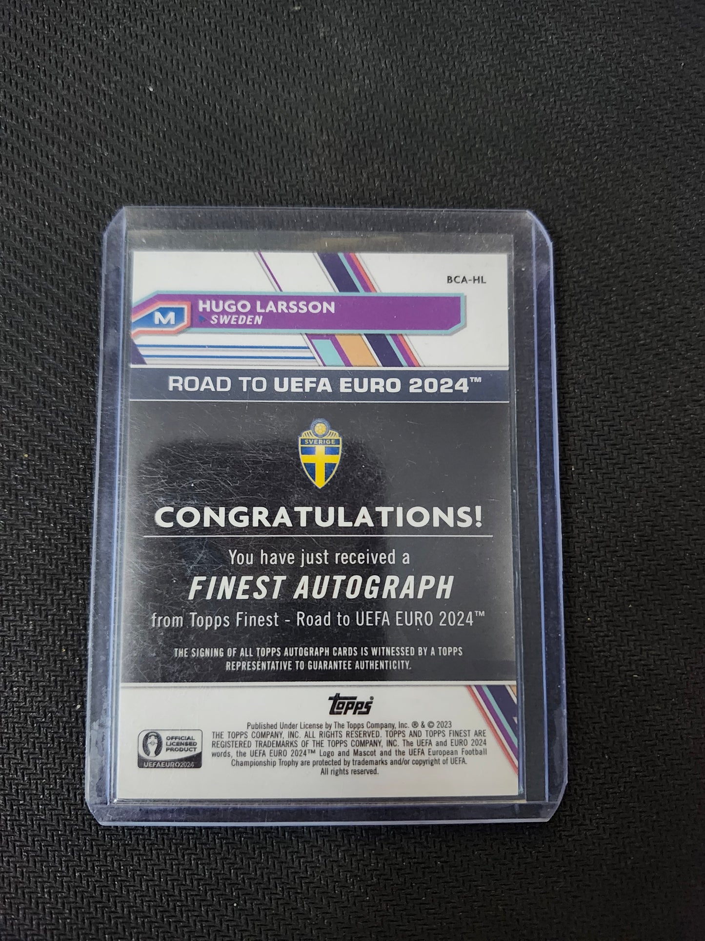 Hugo Larsson Topps Finest Euro 24 National Debut Signature Card