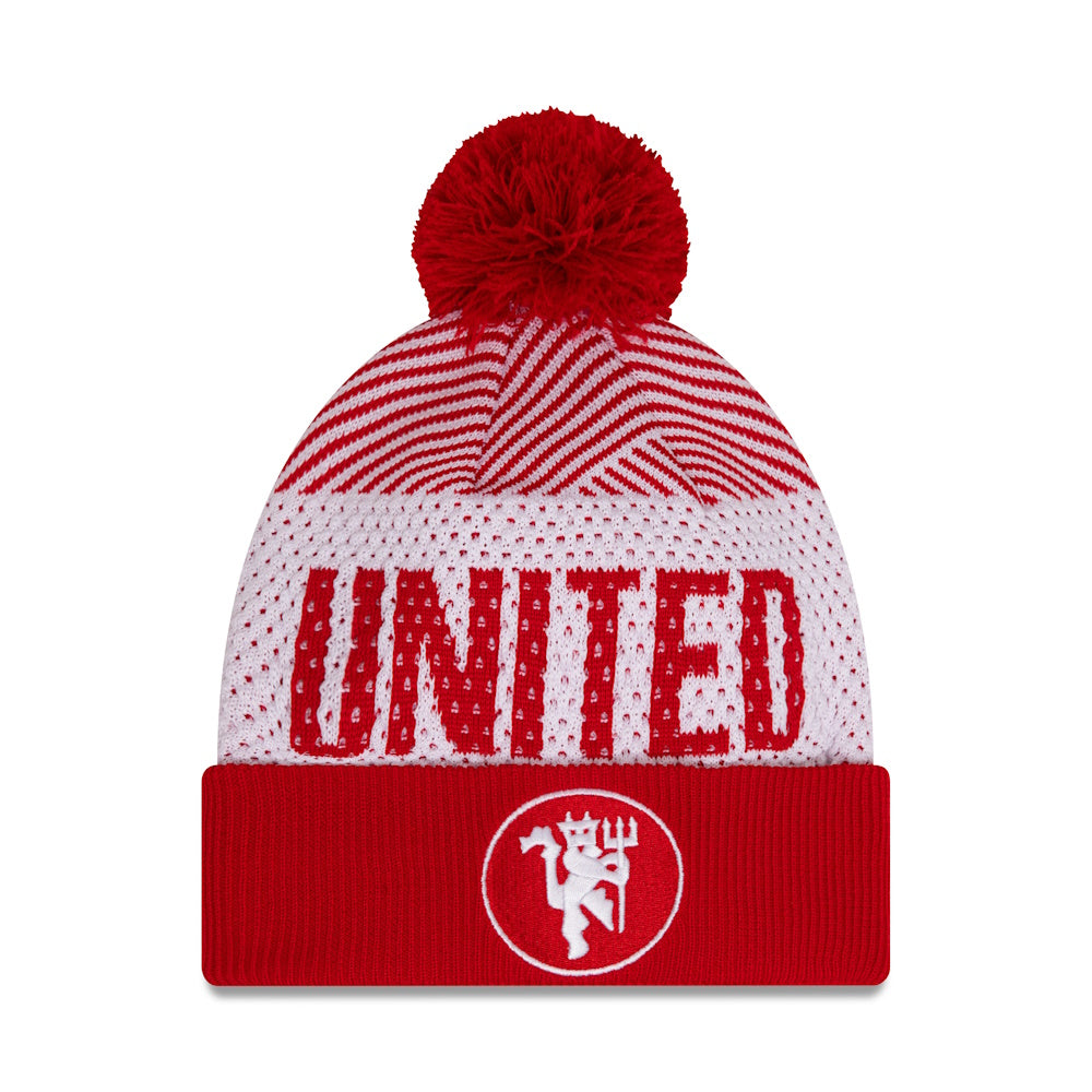 Manchester United New Era Red & White Pom Beanie